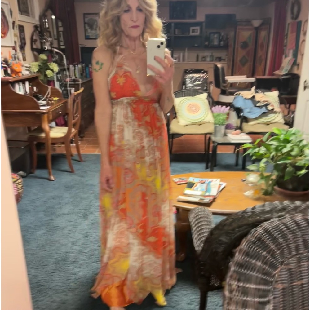 Sunset Paisley Halter Maxi Dress - Vibrant Orange & Yellow